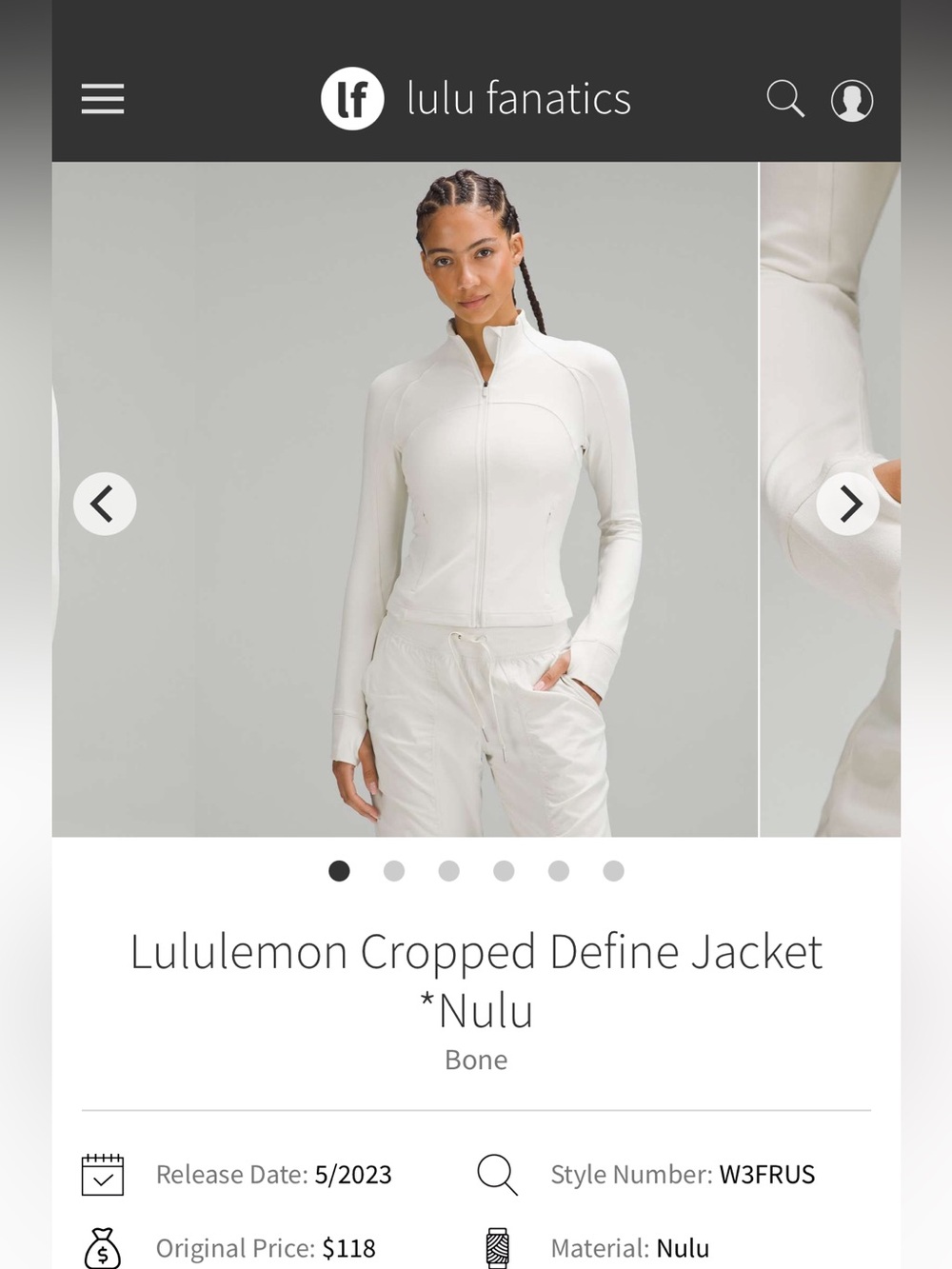 lululemon athletica Cropped Define Jacket in Bone (Off-White)